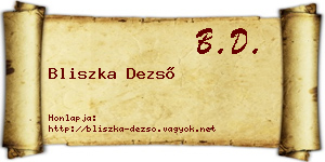 Bliszka Dezső névjegykártya